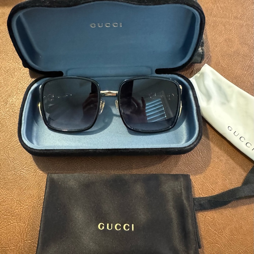 Gucci Authentic Black Oversized Sunglasses with Metallic Accents